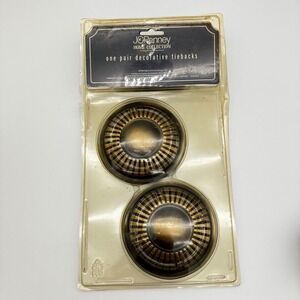 JCPenney Medallion Holdbacks Pair Antique Gold Decorative Fluted Tiebacks NEW